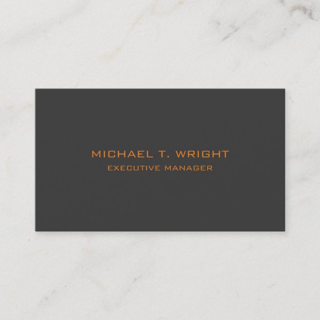 Modern Style Plain Simple Grey Orange Professional Business Card (Front)