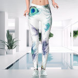 Modern Style Trendy White and Peacock Feather Leggings<br><div class="desc">Introducing the new Shy Shy Panda Unusual and Unique Highly Detailed Peacock Feather Leggings – a modern and intricate fashion statement for the fashion-forward crowd. With a colorful trending design of white and greenish turquoise, these leggings feature an eye-catching, casual style variation that is perfect for all seasons – from...</div>