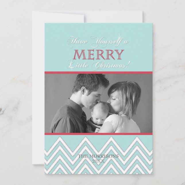 Modern Style White Chevron Christmas Photo Cards (Front)
