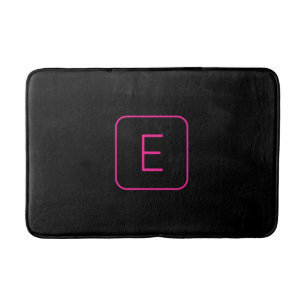 Modern Styled Initial Monogram   Pink & Black Bath Mat