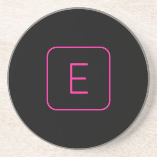 Modern Styled Initial Monogram Pink & Black Coaster
