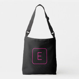 Modern Styled Initial Monogram   Pink & Black Crossbody Bag