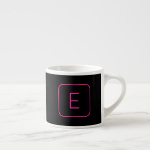 Modern Styled Initial Monogram   Pink & Black Espresso Cup