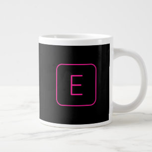 Modern Styled Initial Monogram   Pink & Black Large Coffee Mug