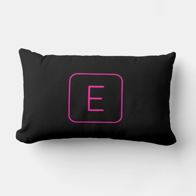 Modern Styled Initial Monogram | Pink & Black Lumbar Cushion (Front)