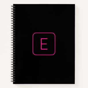 Modern Styled Initial Monogram   Pink & Black Notebook