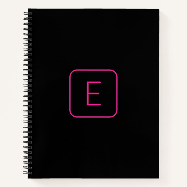 Modern Styled Initial Monogram | Pink & Black Notebook (Front)