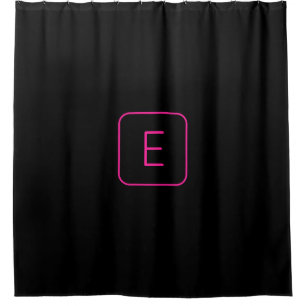 Modern Styled Initial Monogram   Pink & Black Shower Curtain