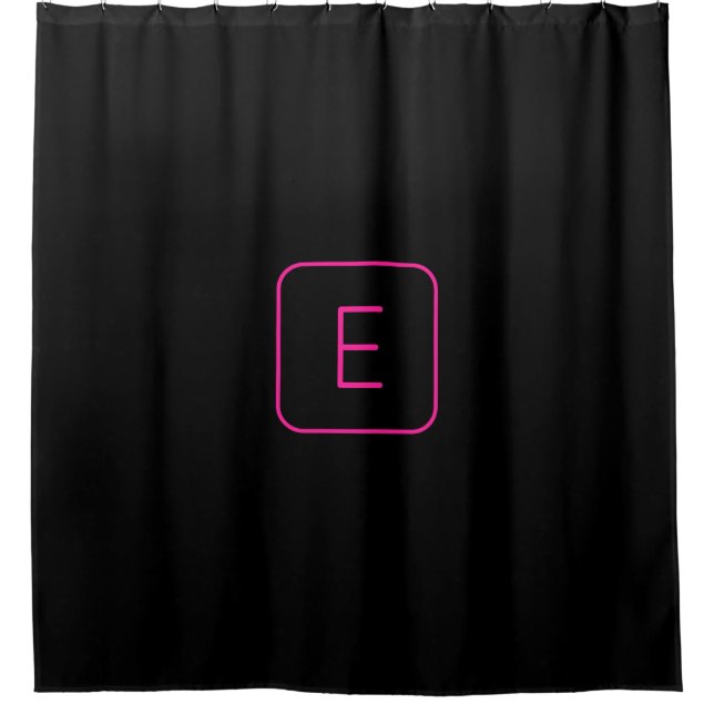 Modern Styled Initial Monogram | Pink & Black Shower Curtain (Front)