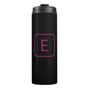 Modern Styled Initial Monogram   Pink & Black Thermal Tumbler