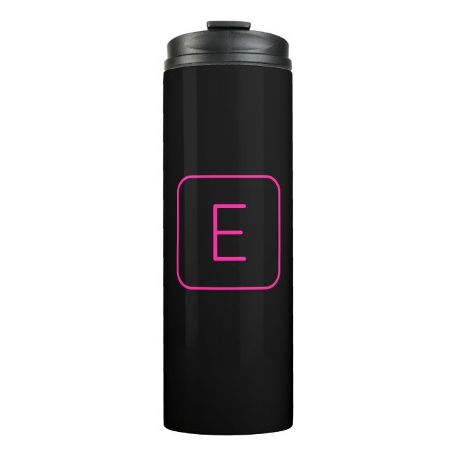Modern Styled Initial Monogram | Pink & Black Thermal Tumbler (Front)