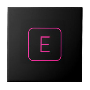 Modern Styled Initial Monogram Pink & Black Tile