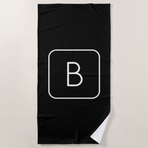 Modern Styled Initial Monogram White & Black Beach Towel