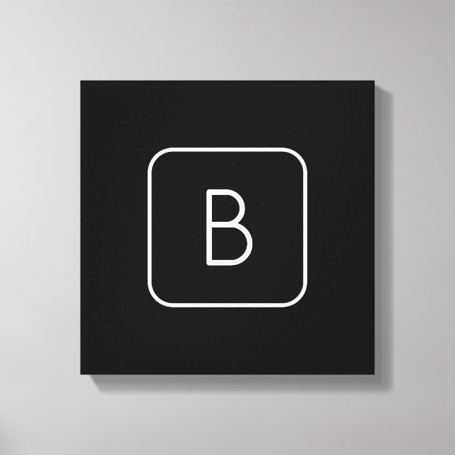 Modern Styled Initial Monogram | White & Black Canvas Print (Front)