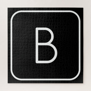 Modern Styled Initial Monogram   White & Black Jigsaw Puzzle