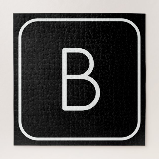 Modern Styled Initial Monogram | White & Black Jigsaw Puzzle (Vertical)