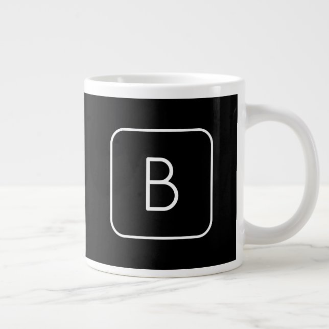 Modern Styled Initial Monogram | White & Black Large Coffee Mug (Right)