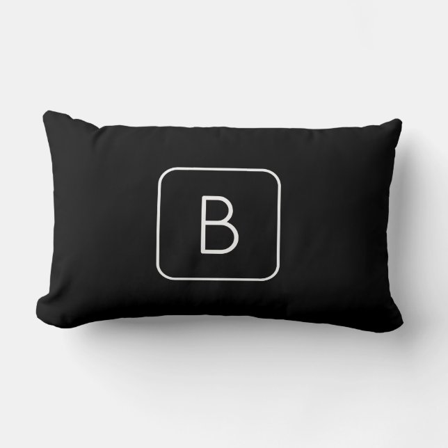 Modern Styled Initial Monogram | White & Black Lumbar Cushion (Front)