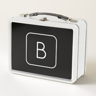 Modern Styled Initial Monogram   White & Black Metal Lunch Box