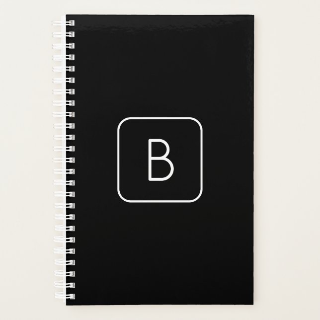Modern Styled Initial Monogram | White & Black Planner (Front)