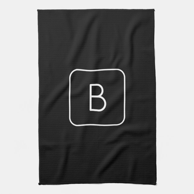 Modern Styled Initial Monogram | White & Black Tea Towel (Vertical)