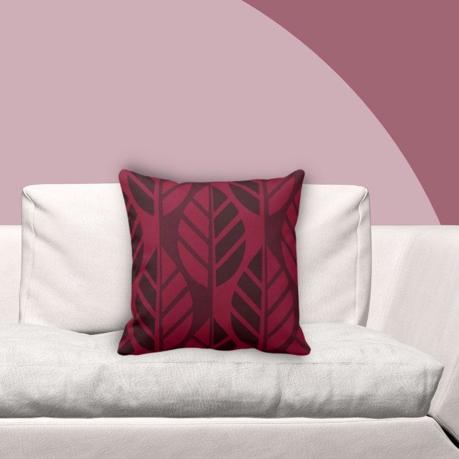 Modern Stylised Burgundy Red Leaves Pattern Cushion (Creator Uploaded)