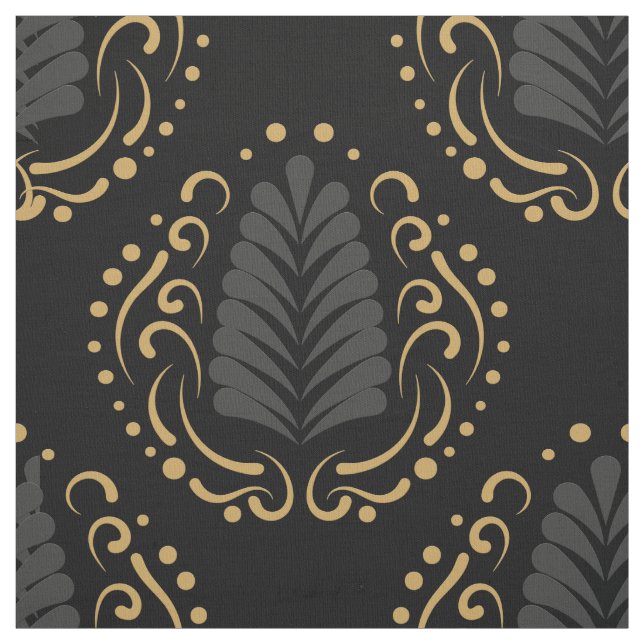 Modern Stylised Damasks In Grey & Gold Fabric (Swatch)