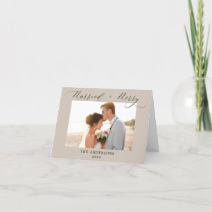 Modern Stylish2 Photo Merry and Married Christmas  Thank You Card