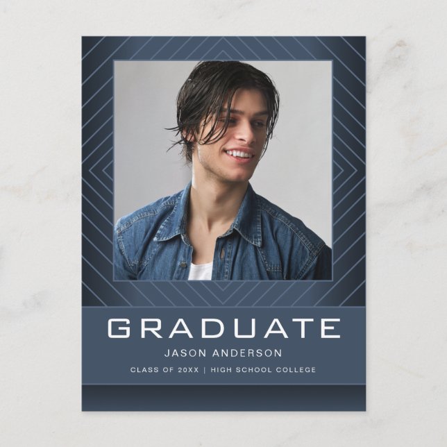 Modern Stylish 1 Photo Blue Grad Announcement Postcard (Front)