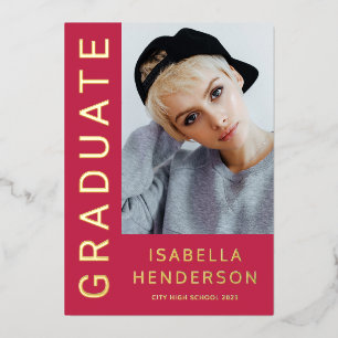 Modern Stylish 2 Photo Graduation Magenta Gold