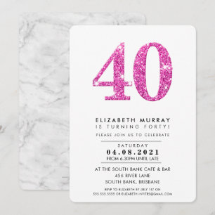 MODERN STYLISH 40TH birthday party pink glitter 40 Invitation