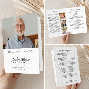 Modern Stylish 4-Photo Folded Funeral/Memorial Programme