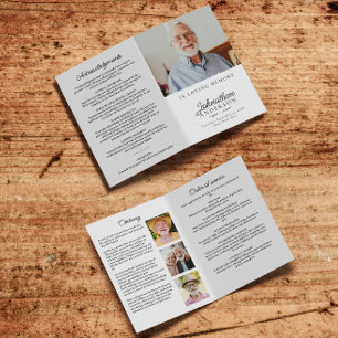 Modern Stylish 4-Photo Folded Funeral/Memorial Programme