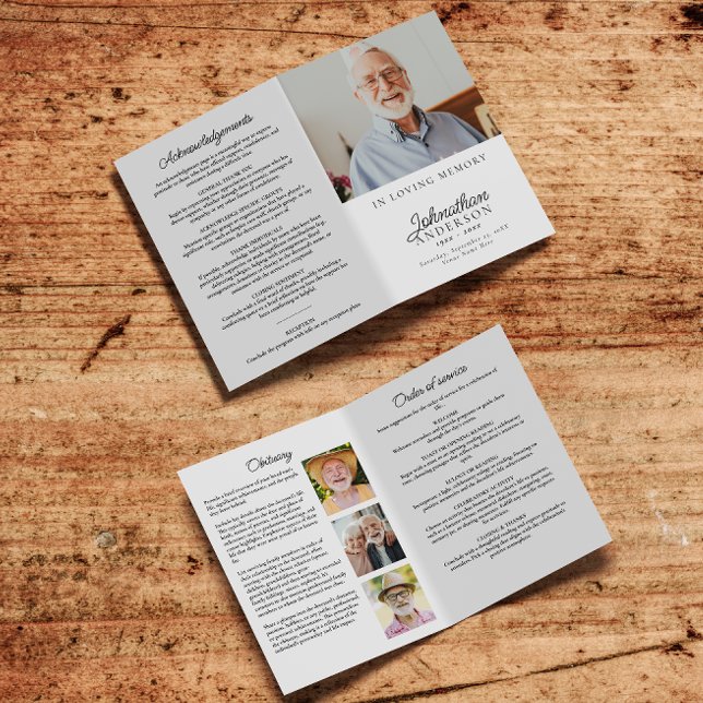 Modern Stylish 4-Photo Folded Funeral/Memorial Programme (Creator Uploaded)