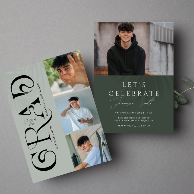 Modern Stylish 4 Photo Graduation Invitation (Creator Uploaded)
