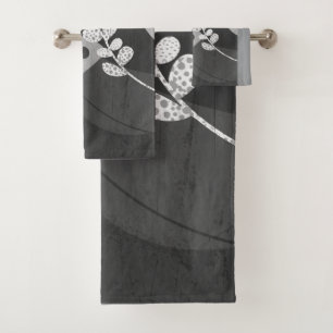 modern stylish abstract art grey and black  bath towel set