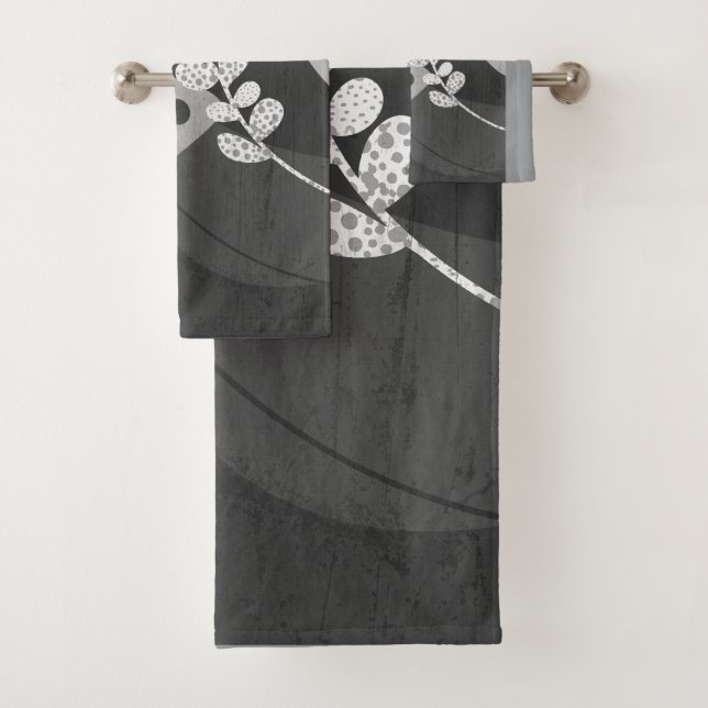 modern stylish abstract art grey and black  bath towel set (Insitu)