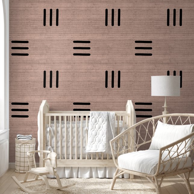 Modern Stylish African Mudcloth Beige Wallpaper (Kids)