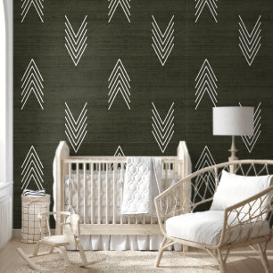 Modern Stylish African Mudcloth Dark Green Wallpaper