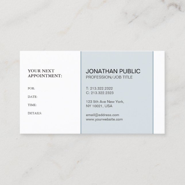 Modern Stylish Appointment Reminder Professional Card (Front)