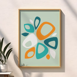 Modern Stylish Aqua Teal Orange Abstract Pattern Poster