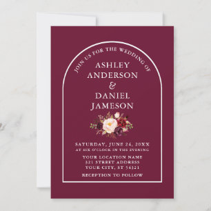 Modern Stylish Arch Burgundy Floral Wedding Invitation