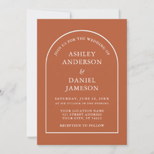 Modern Stylish Arch Burnt Orange Wedding Invitation