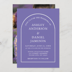 Modern Stylish Arch Periwinkle Photo Wedding Invitation
