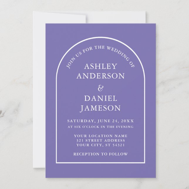 Modern Stylish Arch Periwinkle Wedding Invitation (Front)