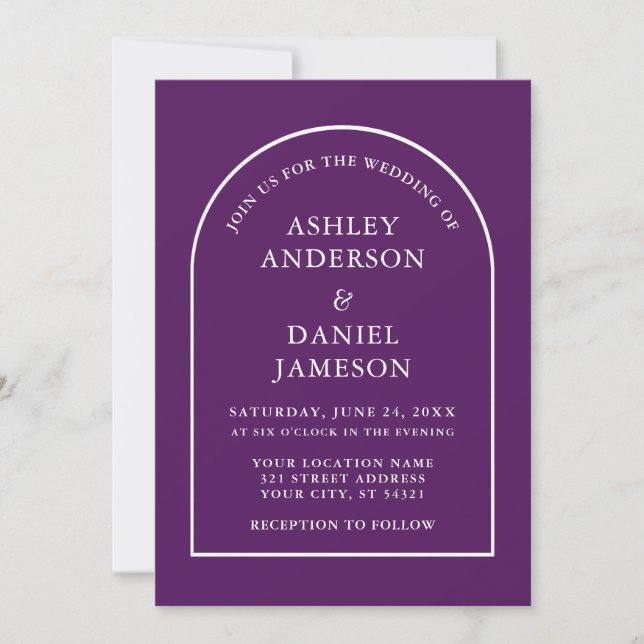 Modern Stylish Arch Purple Wedding Invitation (Front)