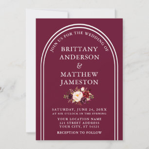 Modern Stylish Arch Wedding Burgundy Floral Invitation
