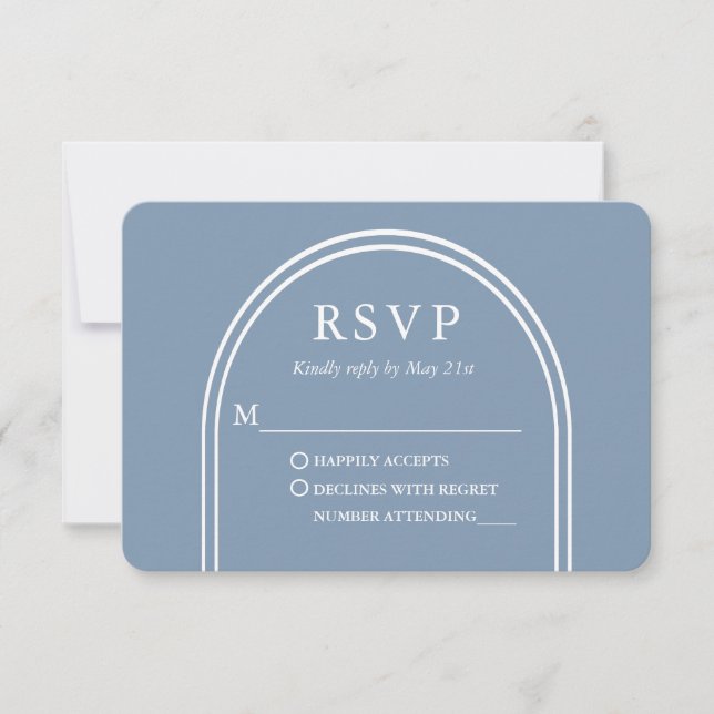 Modern Stylish Arch Wedding Dusty Blue RSVP Card (Front)