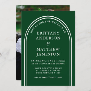Modern Stylish Arch Wedding Green Photo Invitation
