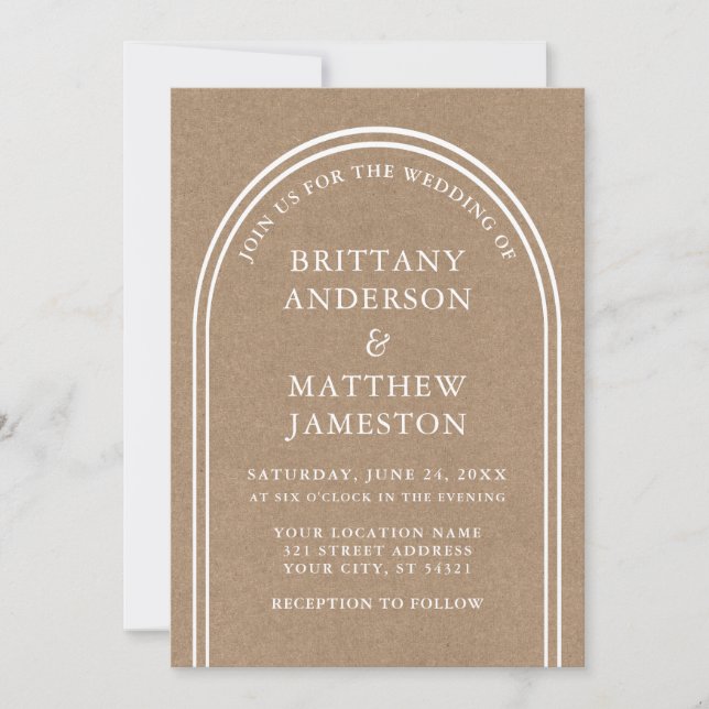 Modern Stylish Arch Wedding Kraft Invitation (Front)